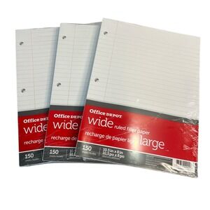 3 PACK Office Depot Wide Ruled Filler Paper 150 Sheets Recharge Paper‎